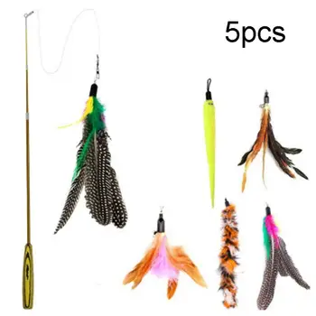 

5Pcs Telescopic Colorful Feather Funny Cat Stick Catcher Beautiful Wand Pet Interactive Toy Funny Cat Stick Entertainment Supply