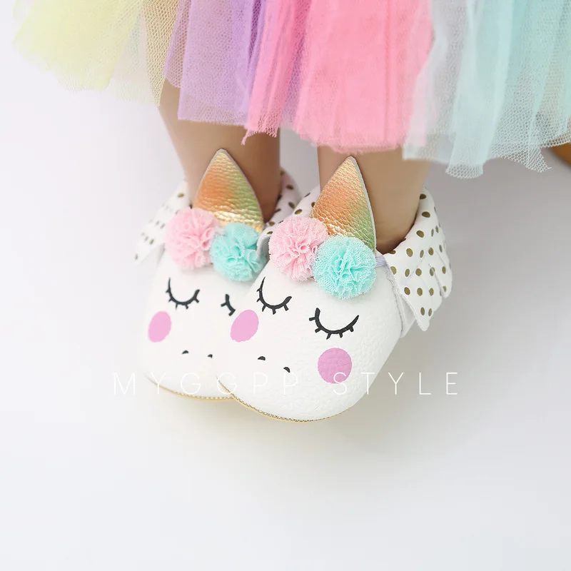 Newborn Baby Shoes Girls Boy First Walker PU Anti-slip Princess Unicorn
Fringe Fuzzy Ball Bowknot Toddler Crib Shoe Moccasins