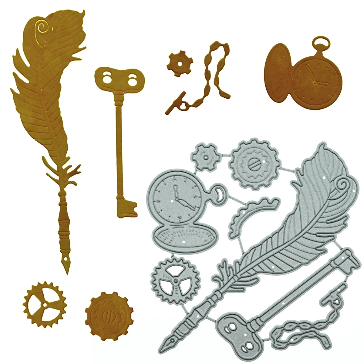 

Steampunk Feather Pen Clock Metal Cutting Dies DIY Embossing Metal Stencil Decorative Dies Cutter Scrapbooking Frame