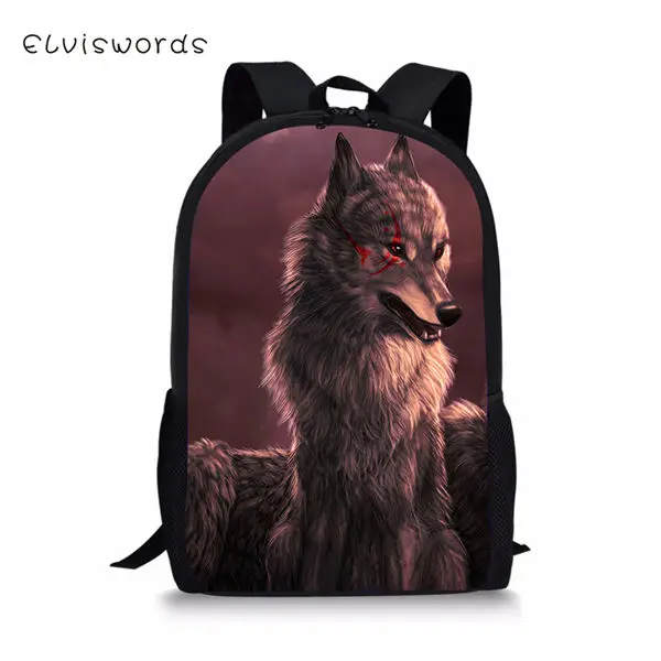 ELVISWORDS детский школьный рюкзак с принтом волка, детские школьные сумки для книг, фантастический рюкзак для путешествий с изображением животных - Цвет: CDWX3765C