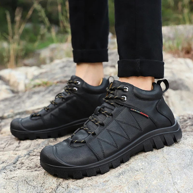 

Men's ShoesGenuine Leather Strap Men's High Upper Shoes 2019 Spring New Tide Shoes Fashion Joker Boots Outdoor hiking shoes