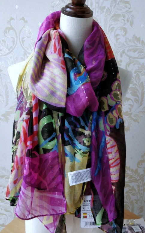 Черный Испанский Модный женский шарф DESIGUAL - Цвет: Черный