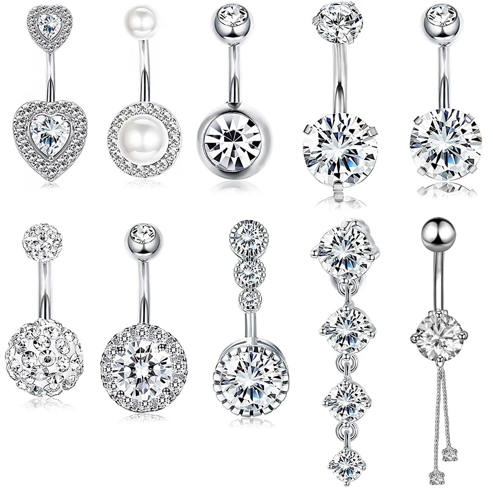 Dangling Round CZ Gold-tone Stainless Steel Belly Button Navel Banana Ring Piercing