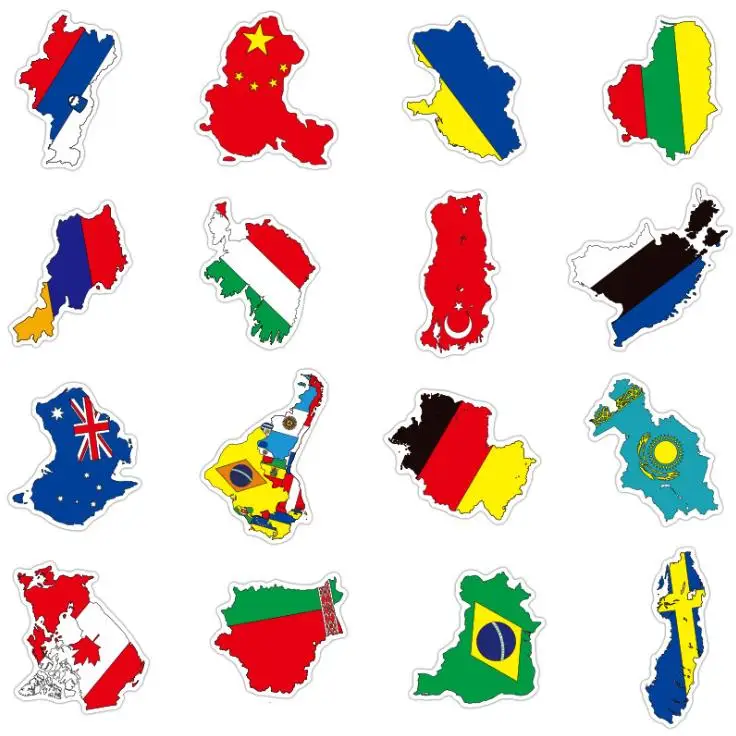 

10/30/50pcs Pack National Flag Map Stickers Waterproof PVC Skateboard Luggage Snowboard Motorcycle Guitar Cool Sticker Kids Toys