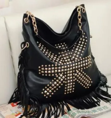 

2018 Summer New Style Star Shaped Tassels Big Bag Rivet Crossbody Bag Hand Multi-functional Lady Bag