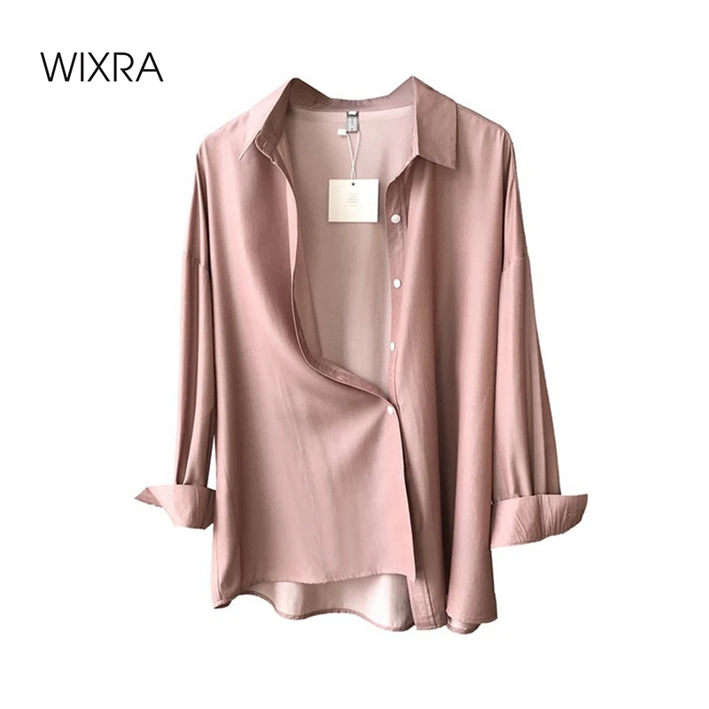 Wixra Women's Vintage Blouse Tops Turn-down Collar Loose Long Sleeve Casual Shirts Lady Simple Clothes Blusas | Женская одежда