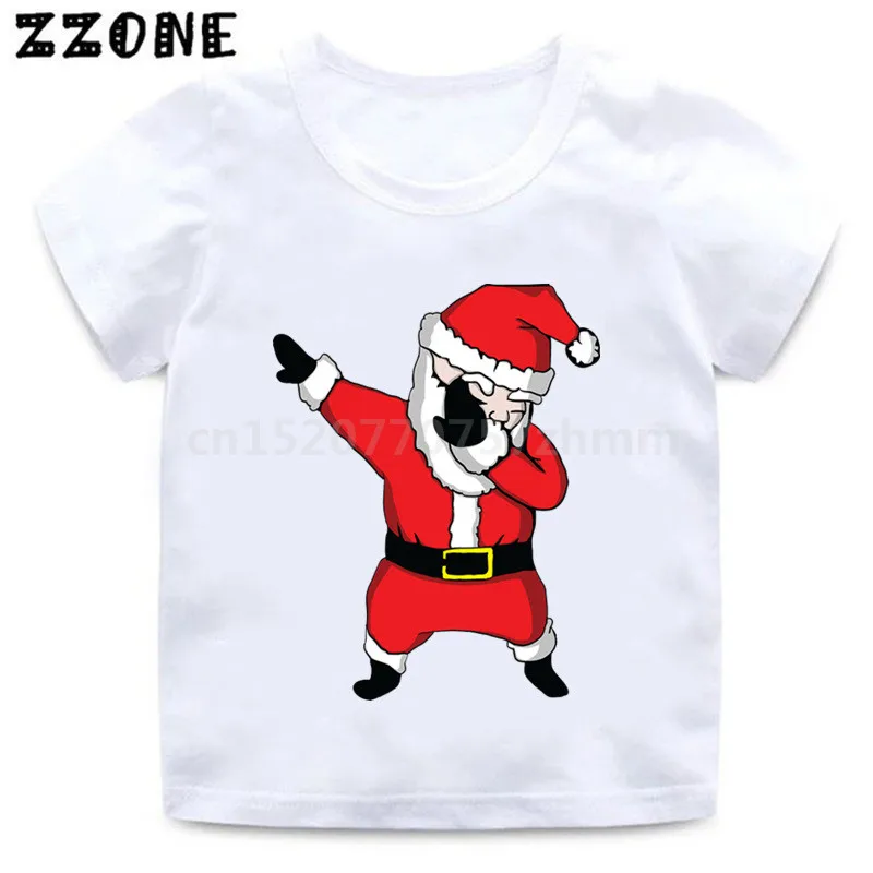 Футболка для мальчиков и девочек с изображением Санта-Клауса детская забавная одежда Детские летние топы, Милая футболка для малышей HKP5112