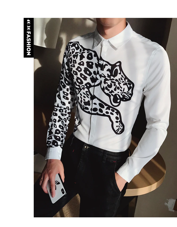 Camisa Masculina Slim Fit Клубная Мужская рубашка с принтом для выпускного вечера Chemise Homme модная винтажная рубашка с принтом животных для мужчин