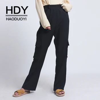 

HDY Haoduoyi 2019 New Arrival Autumn Fashion Hiphop Female High Waist Thin Bf Spring And Autumn Big Pocket Tooling Trousers