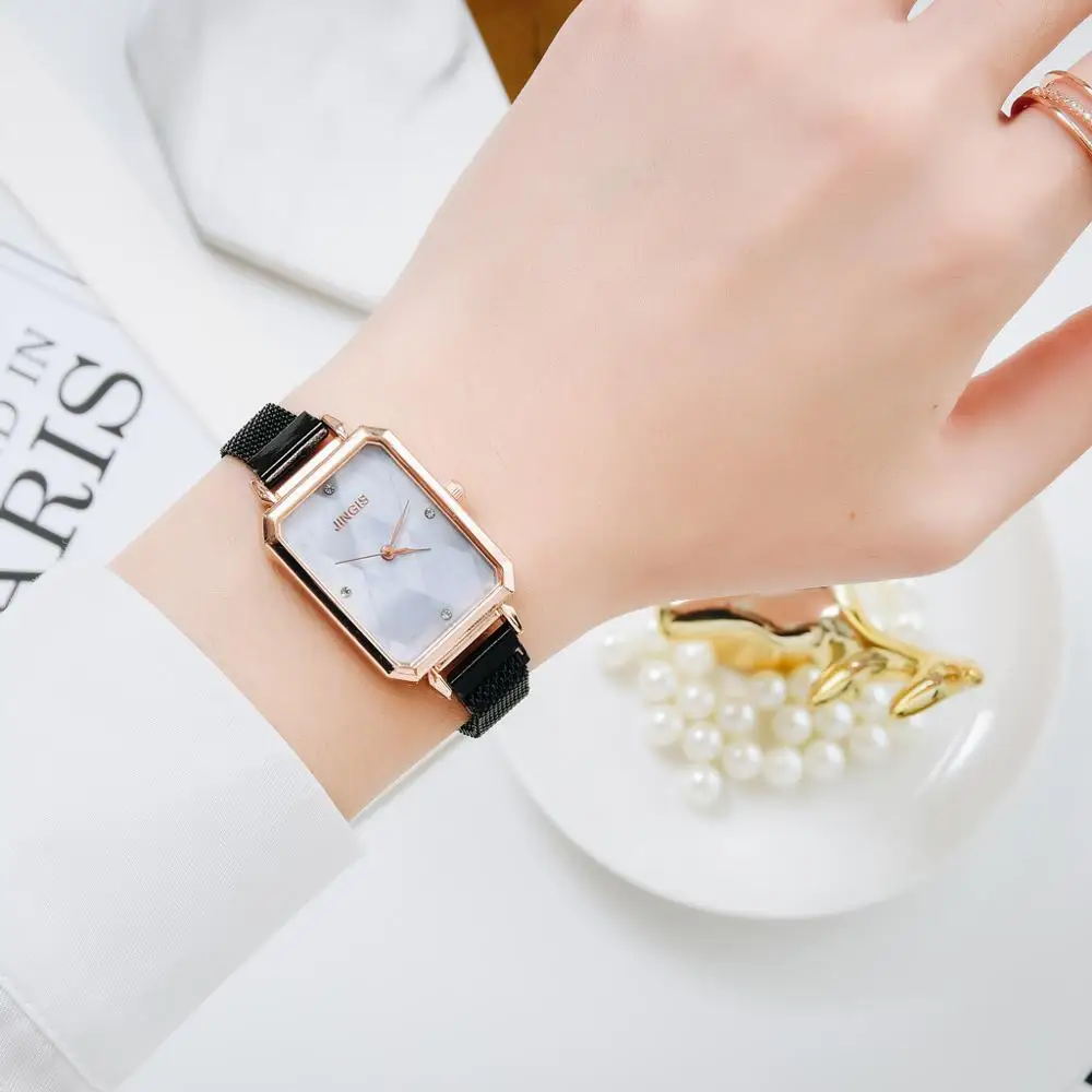 Mode Vrouwen Horloges Luxe Magneet Gesp Rechthoekige Dial Rhinestone Horloge  Dames Quartz Horloge Armband Set Reloj Mujer - AliExpress Watches