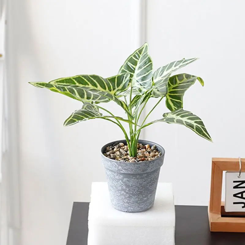 Artificial Plants Green Turtle Leaf Fake Foliage Bonsai Potted Home Garden Decor