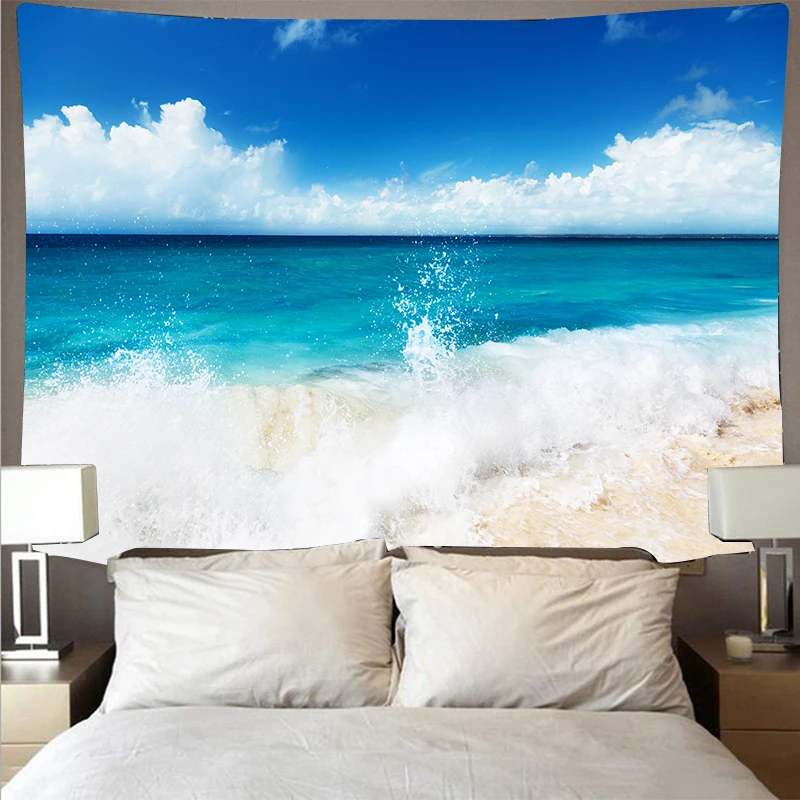 Sea Beach Blue Sky Landscape Tapestry Polyester Wall Cloth Art Tapestry Hippie Wall Hanging Beach Towel Home Decor tapestry decor