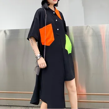 

XUXI 2020 Chiffon Shirt Female Design Sense Light Mature Large Size Cold Wind Shirt Irregular Contrast Color Short Sleeve FZ1694