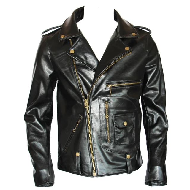 Classic J24 Motorcycle Style Genuine Leather Jacket Heavy Natural Horsehide  Jacket Men Motor Biker Coat Winter Chest 128cm M701