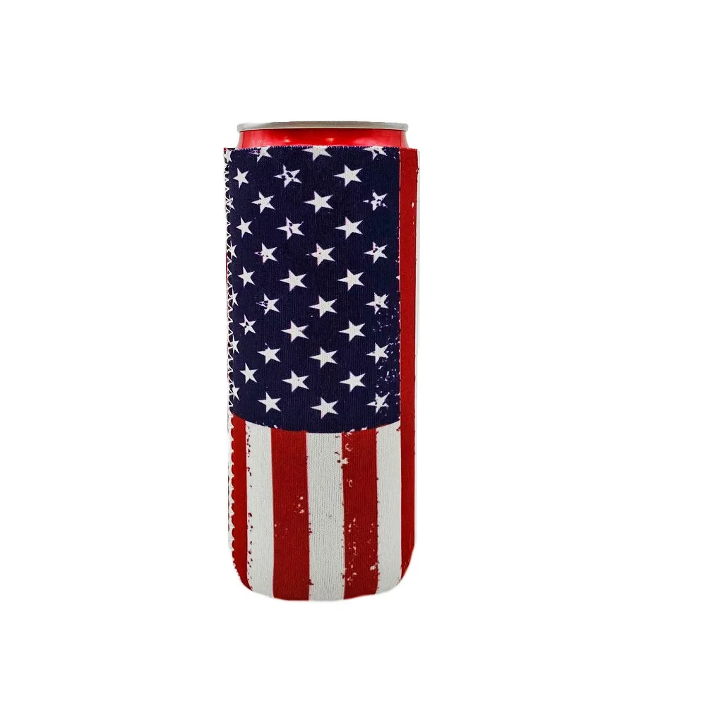American Flag 1 шт. с цветочным принтом Фламинго Serape Inspirited неопрена Тонкий пива охладитель пива и напитков высокий пузатые держатели сумки подходит 12oz тонкий энергетический напиток под индивидуальный заказ - Цвет: American Flag