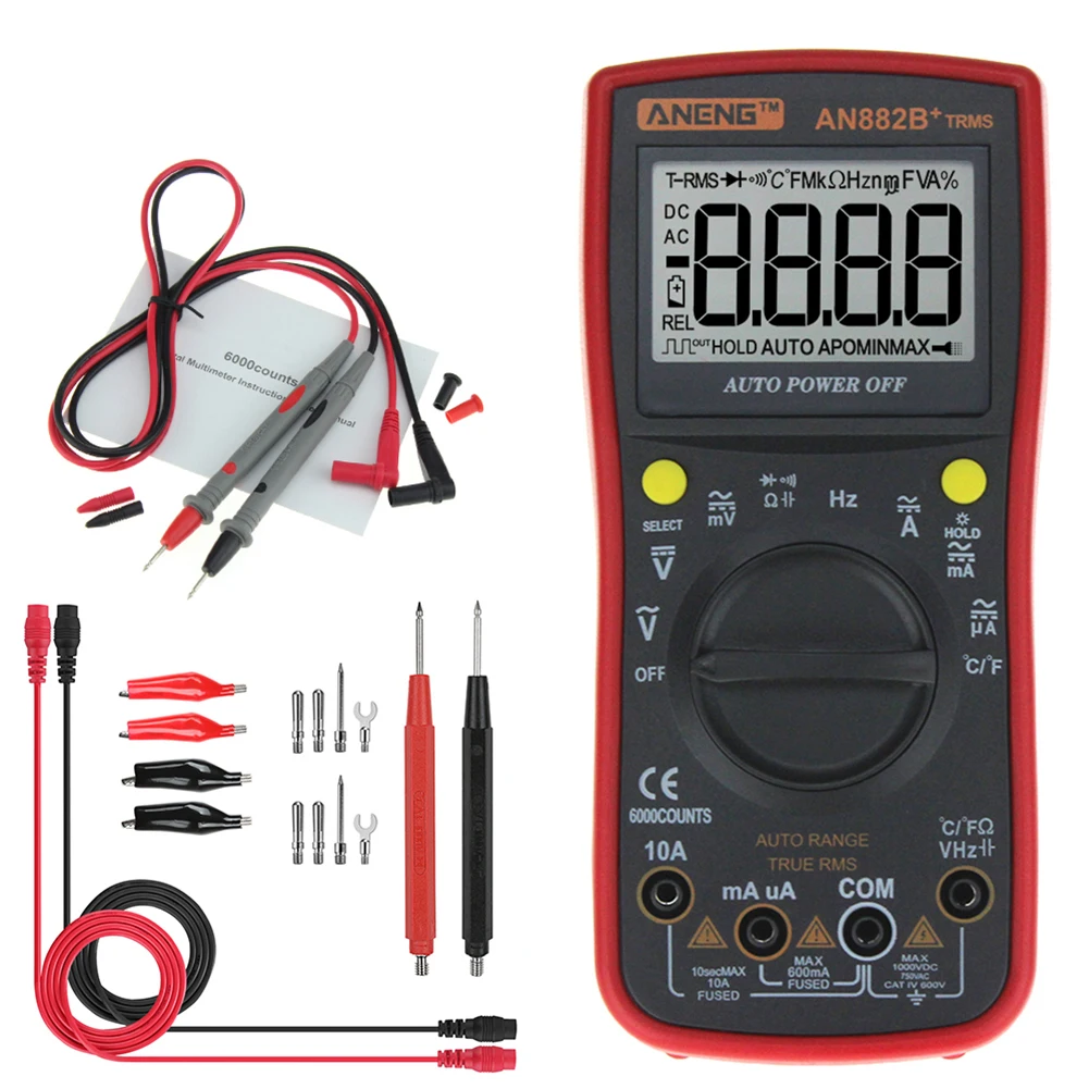 A ANENG AN882B+ True-RMS цифровой мультиметр Авто Диапазон AC/DC подсветка метр - Цвет: A