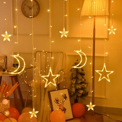Creative Led Sky Star Lantern Moon Star Curtain String Lights Christmas Day Room Warm Romantic Decoration Outdoor Garden Lamp