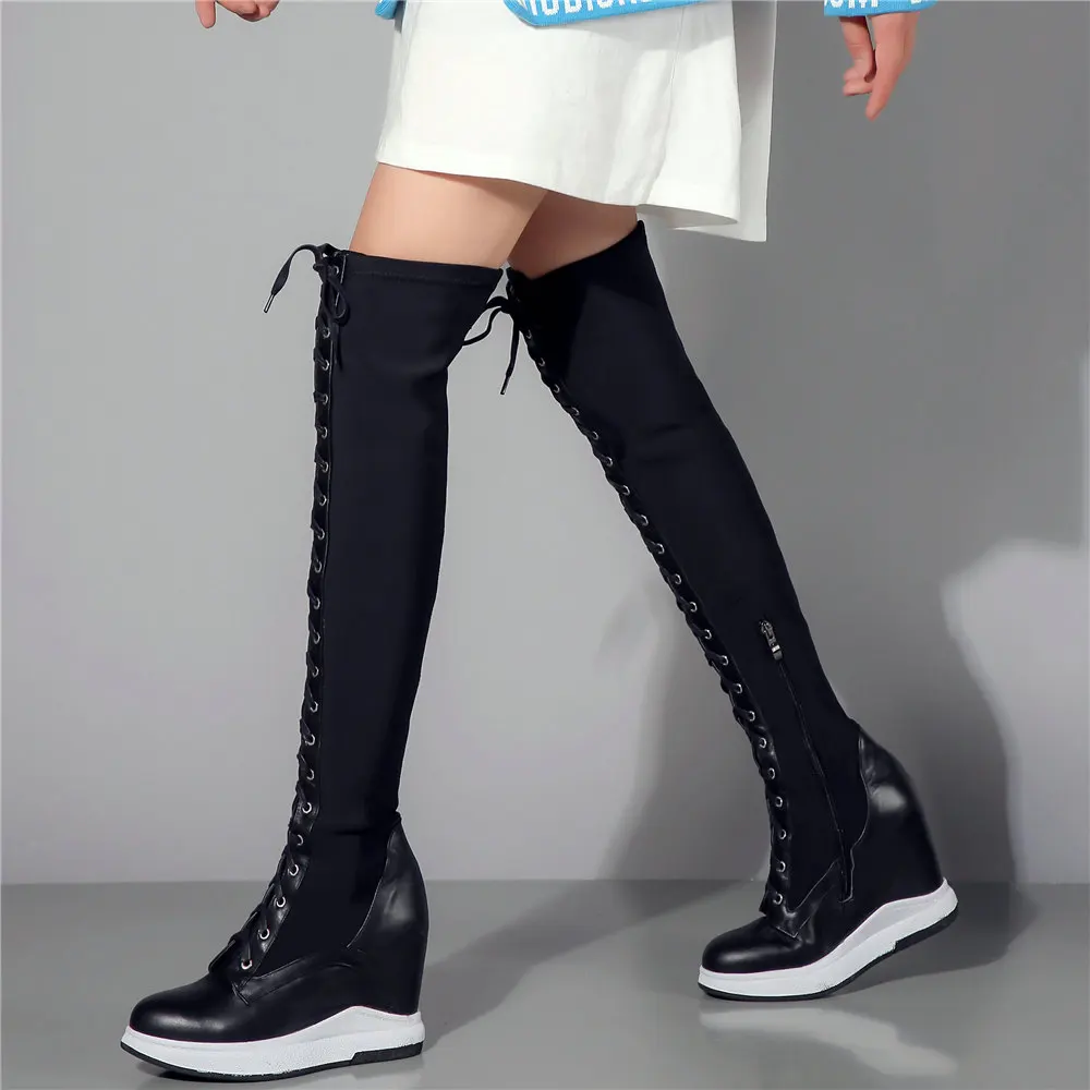 2021 Platform Pumps Shoes Women Genuine Leather Wedges High Heel Over The Knee Boots Female Stretchy Thigh High Fashion Sneakers