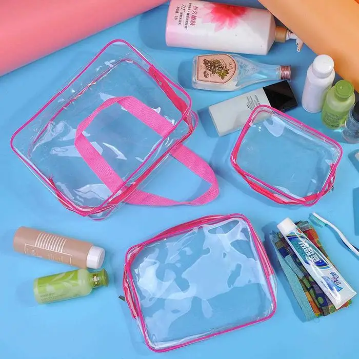 3pcs Transparent PVC Cosmetic Bag Portable Travel Makeup Organizer Women Zip Storage Pack Waterproof Toiletry Wash Bags