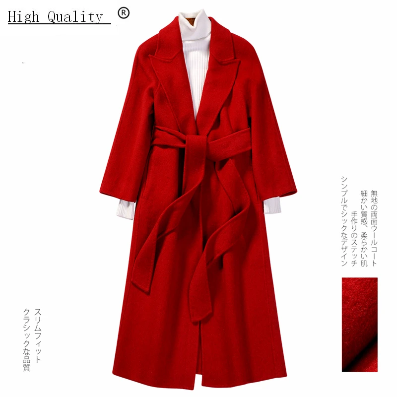 

Winter Coat Women Clothes 2020 Fashion 90% Wool Long Jacket + Belt Ladies Elegant Autumn Coat Female Casaco Hiver PED8335
