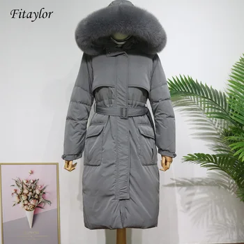 

Fitaylor New Large Real Natural Fur Down Long Jacket 2019 Winter Women Thick Warm Coat White Duck Down Waterproof Overcoat