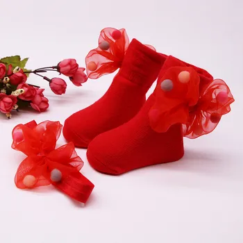 

Baby Socks Baby Infant Socks +1PC Hair Belt Toddler Girls Bow Anti-slip Socks Cute Warm Socks