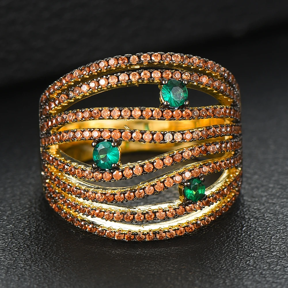 GODKI, Трендовое очаровательное массивное кольцо для женщин, кубический циркон, кольца на палец, бусины, очаровательное кольцо, богемное пляжное ювелирное изделие - Цвет основного камня: H211 Green
