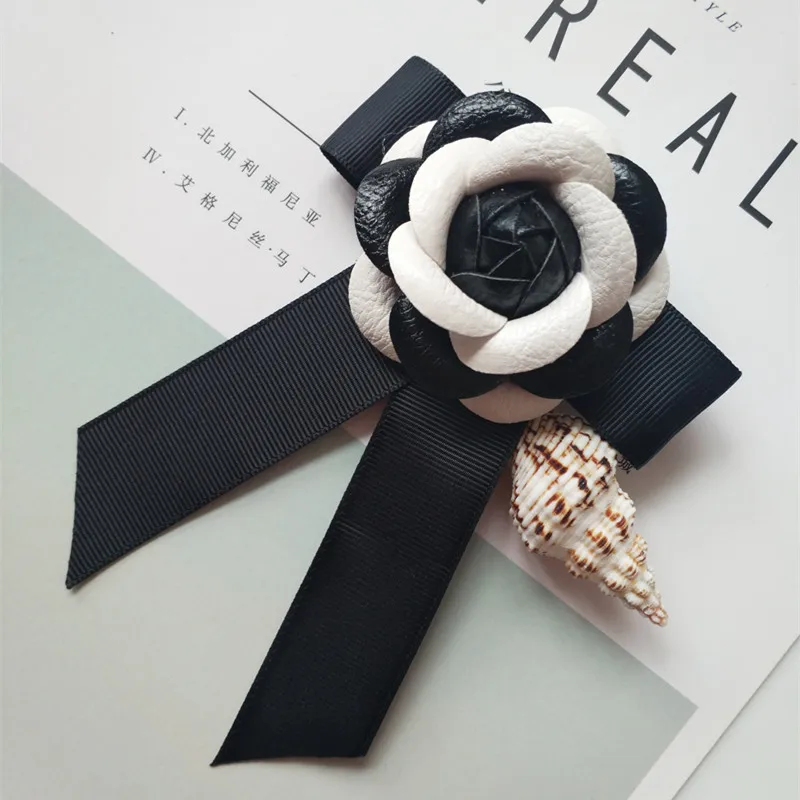 black bow mix Женская мода, высокое качество, натуральная кожа, цветок камелии, броши «бант», большой размер, лента, бант, брошь на булавке, 8 цветов - Окраска металла: black bow mix