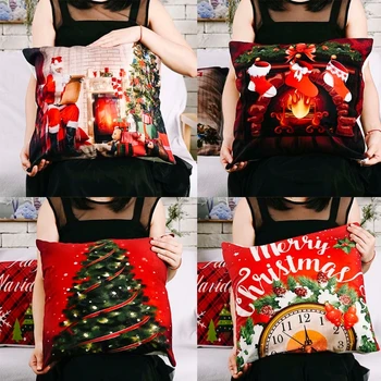 

4pcs Christmas Pillow Cover Throw Sofa Cushion Case Fireplace Socks Tree Decor P0RE