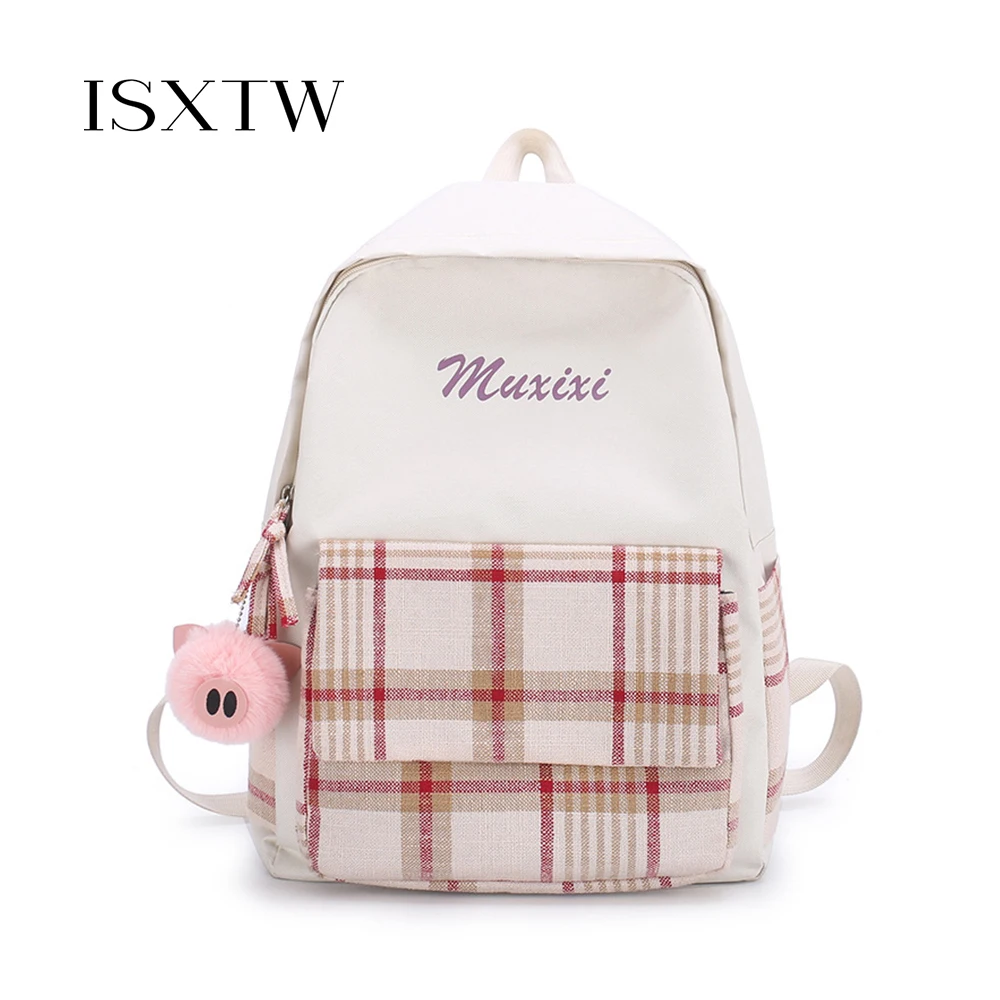 

ISXTW 2019 Casual Student Bag Ladies New Backpack Middle School Students Bag Waterproof Canvas Houndstooth Wild Travel Bags/C39