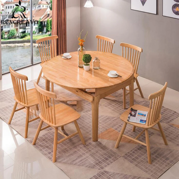 Juego mesa de comedor para sala de estar, mesa plegable redonda de madera maciza, muebles para el diámetro de 120cm, 1 mesa, 6 sillas| Sillas de - AliExpress