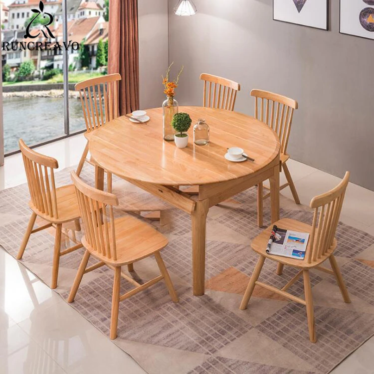 Living Room Dining Table Set Folding Table Solid Wood Round Table Home  Furniture Diameter 120cm 1 Table 6 Chairs Set - Dining Chairs - AliExpress