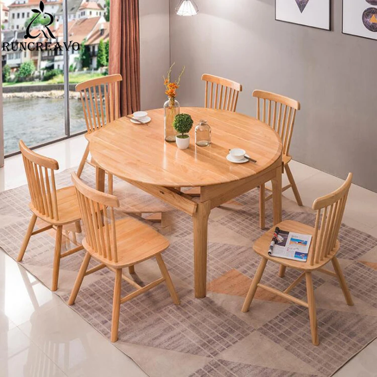 Living Room Dining Table Set Folding Table Solid Wood Round Table Home  Furniture Diameter 120cm 1 Table 6 Chairs Set - AliExpress