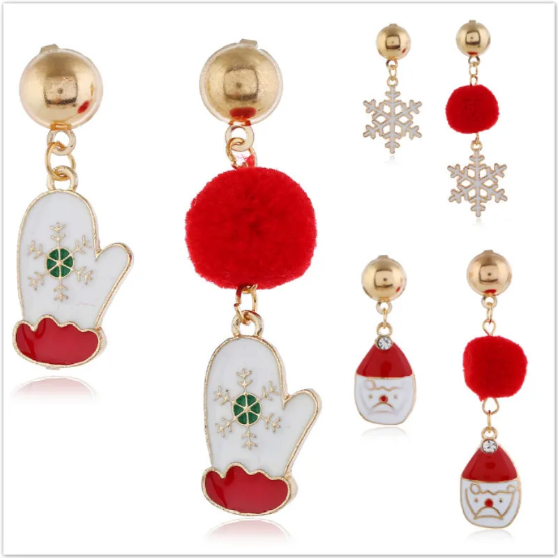 

Trendy Red Pompom Earrings Star Long Earrings For Women Christmas Tree Wreath Pearl Bead Santa Claus Snowman Earrings Xmas Gift