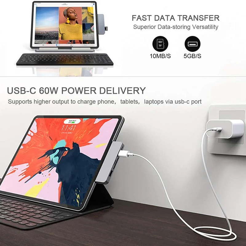 7 in 1 USB C Hub Type C to Hdmi Adapter Sd Tf Card Reader 3 5mm Headphone Jack Pd Fast Charging for iPad Pro 2018 2020