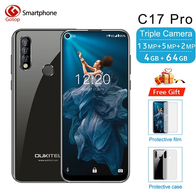 OUKITEL C17 Pro 6,35 ''Android 9,0 19:9 MT6763 4 Гб 64 Гб Смартфон Лицо ID Восьмиядерный 3900 мАч Тройная камера 4G мобильный телефон