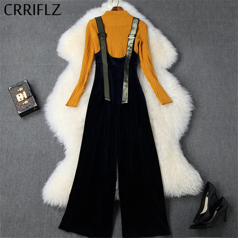 

Winter Women Set knitted Turtlenck Full Sleeve Yellow Pullover Velutum Wide Leg Overalls 2 Piece Set Women Casual Pant Set