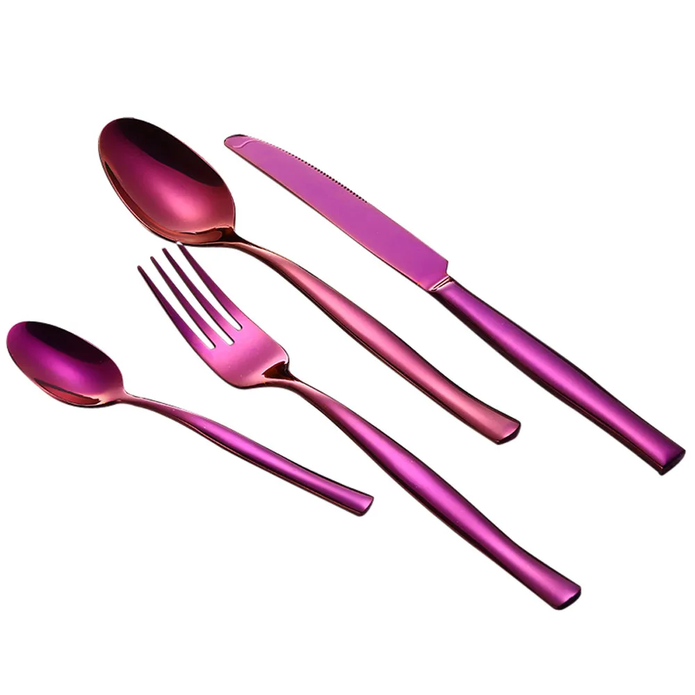 Cutlery Set 2019Top 4Pcs Set Stainless Steel Upscale Dinnerware Flatware Cutlery Fork Spoon Teaspoon Kitchen Accessories - Цвет: Purple