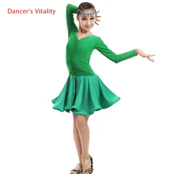 

New spandex Adult Child Latin dance costumes mesh long sleeves latin dance dress for child latin dance dresses S-3XL 240