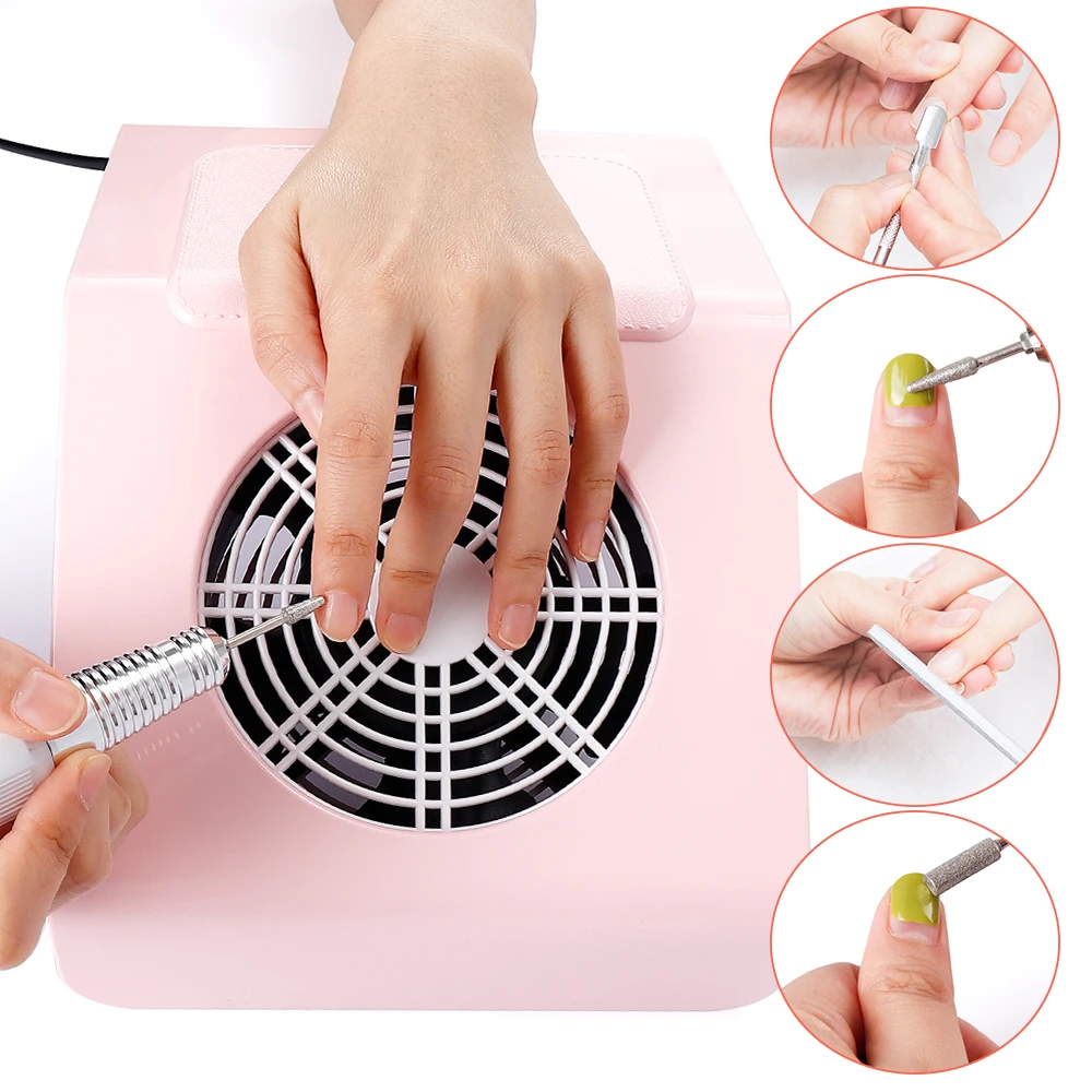 Kopen 40W Nail Dust Collector Nail Zuig Fan Nail Dust Stofzuiger Manicure Machine Met 2 Stof Verzamelen Tas Salon gereedschap
