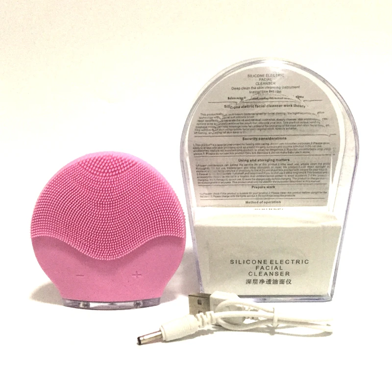 pink Gift box Очищающая щетка для лица Мини силиконовая Очищающая электрическая Бытовая мойка Водонепроницаемая ультразвуковая моющая щетка Очищающая поры лицо SU214 - Цвет: pink Gift box