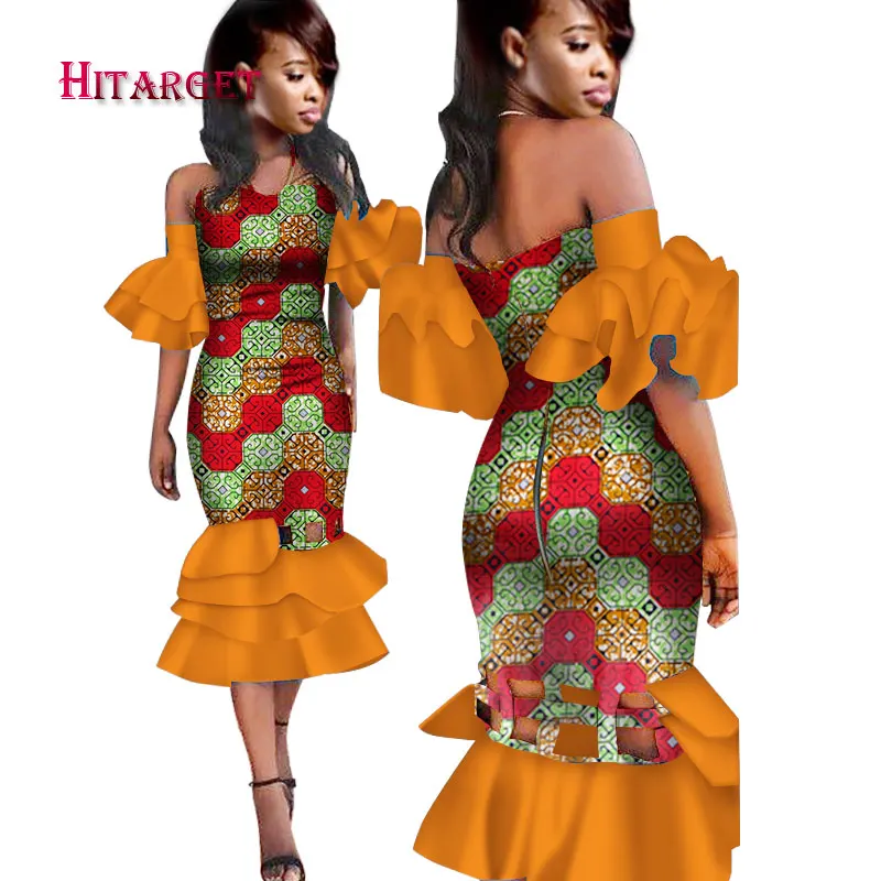 2018 летний Африканский Базен платья Dashiki Хлопок восковой печати Sexy бретелек длинное платье для Для женщин традиционная одежда WY2968
