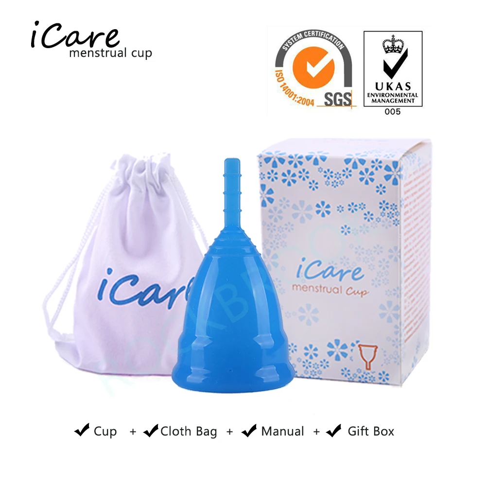 ICare Горячая Распродажа, медицинская силиконовая менструальная чашка для женщин, женская гигиеническая менструальная многоразовая Женская менструальная чашка - Цвет: Navy cup with box