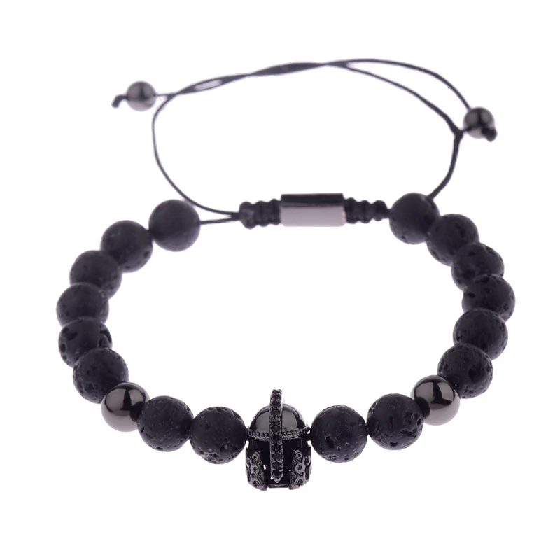 OIQUEI Модный 10 мм микро браслет из бусин с камнями мужской черный Лава Круглый Камень Strand браслеты& браслеты Pulseras Hombres - Окраска металла: ABL008-3