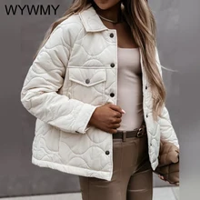 WYWMY Winter Jacket Women Short Coat Korean Fashion Autumn Long Sleeve Single Breasted Button Cotton Padded Coat Women Parkas