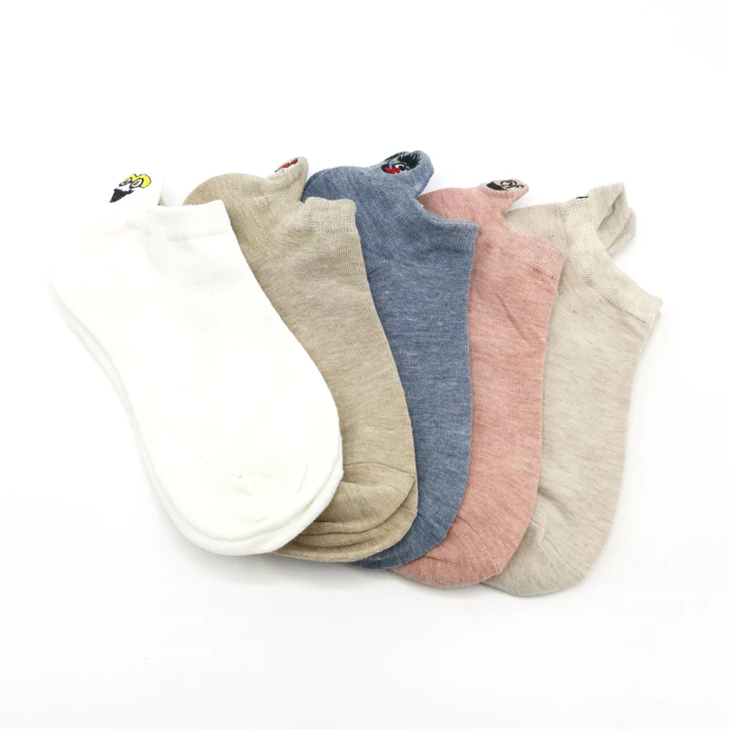 5 Pairs 5 пар/упак. каваи вышитые выразительные женские носки счастливые модные короткие забавные носки женские хлопковые летние яркие цвета - Цвет: 5 Pairs