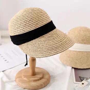 

Lafite straw hat hand-knitted straw hat Summer female Japanese equestrian hat travel shade duck tongue hat Beach Hat
