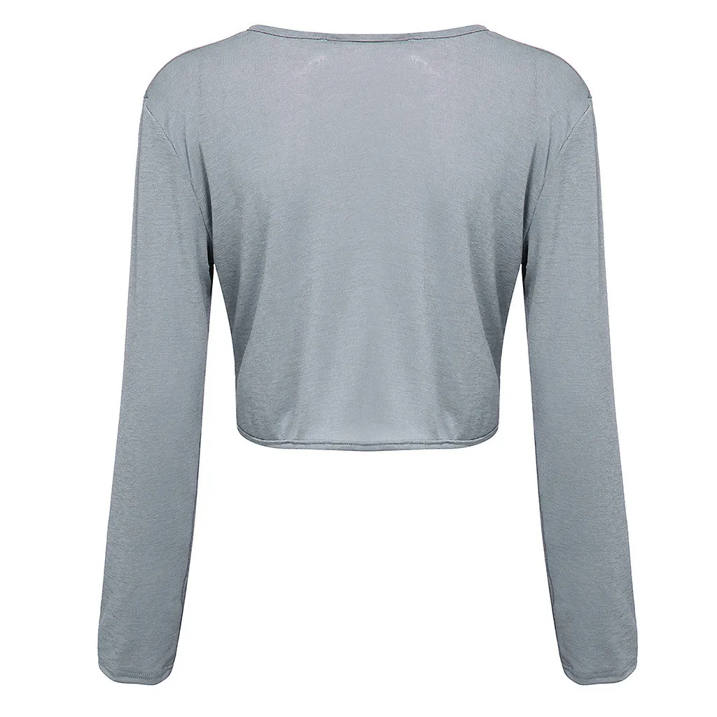 Poleras mujer de moda Харадзюку Модные Женские однотонные открытые передние Обрезанные кардиган с длинными рукавами и пуговицами топы футболки#730