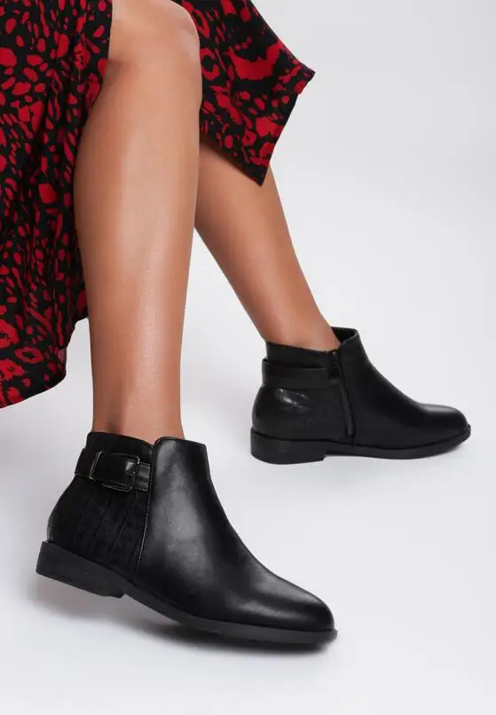 

[GOGD]Women Boots Buckle Chelsea Boots Autumn Ankle boots Pointed Toe Thick Bottom Ladies Shoes Black Booties