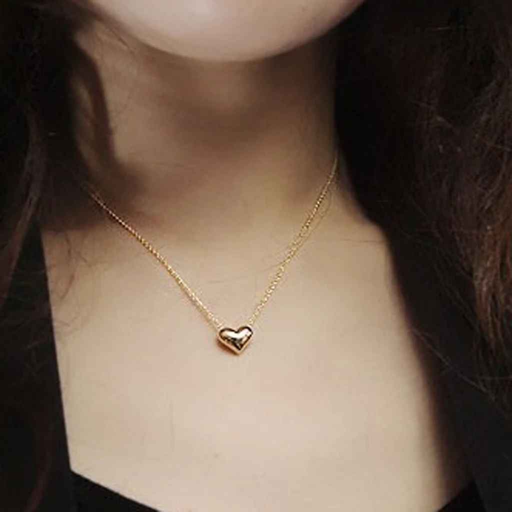 2 Pieces Simple Short Chain Clavicle Necklace Tiny Love Heart Pendant Gold
